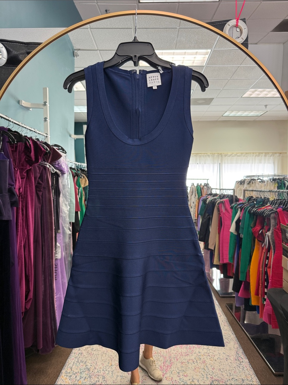 Herve Leger Navy Sleeveless Bandage Flare Mini Dress A-Line NWT